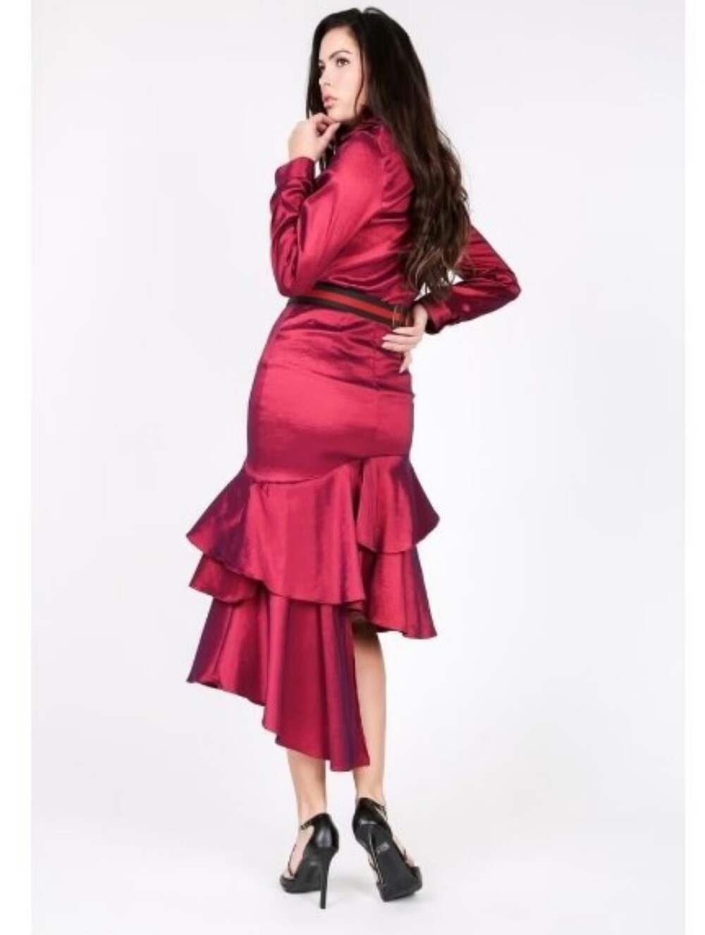 Satin Ruffled High-Low Skirtin BLACK ONLY